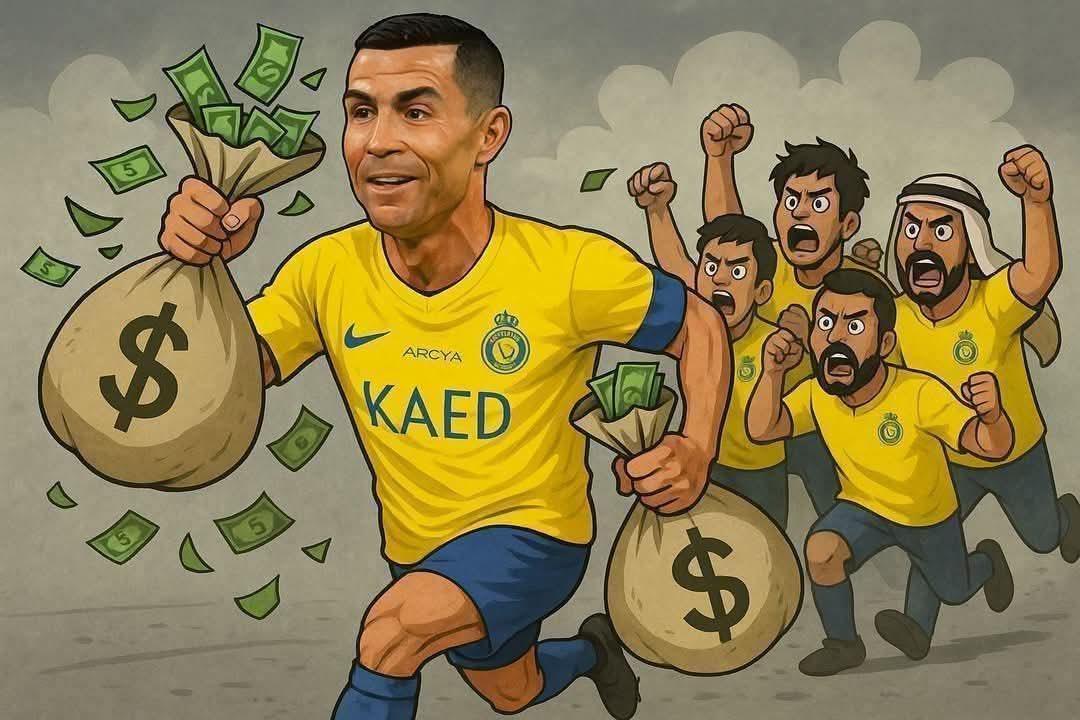 [Một bức ảnh] Cristiano Ronaldo sắp rời Riyadh Victory, và người hâm mộ vẽ biếm họa anh ấy rời đi với tiền